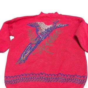 Vintage Koret Bird Novelty Sweater Red Graphic Knit Made in USA Large